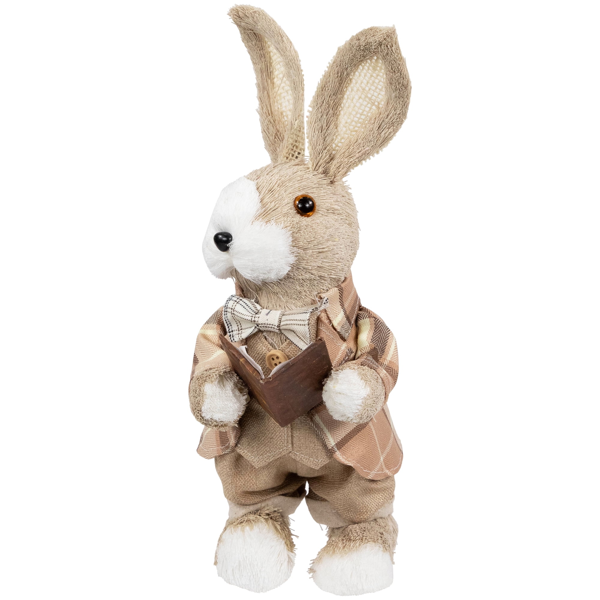 Northlight Boy Easter Rabbit Figurine with Plaid Jacket - 12" - Beige