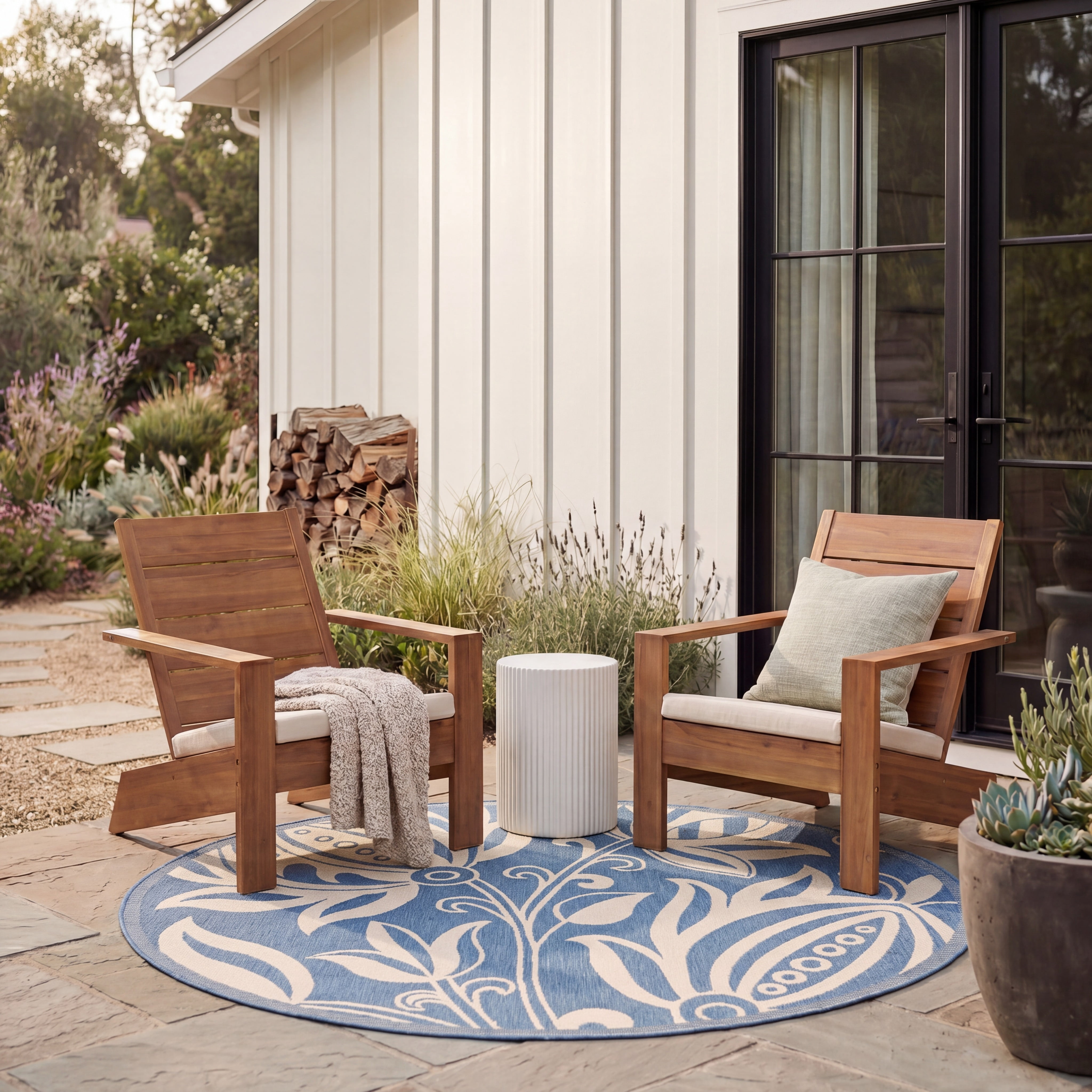 Safavieh Courtyard Crystal Floral Indoor/Outdoor Area Rug, Blue/Natural, 5'3" x 5'3" Round