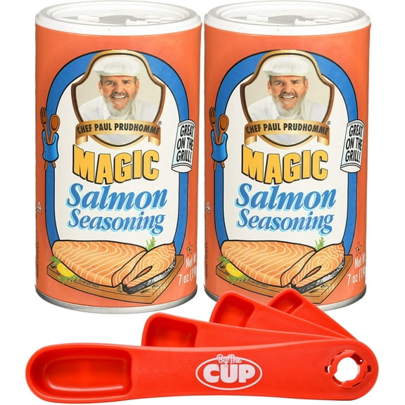 Chef Paul Prudhomme's Magic Salmon Seasoning, 7 oz Cans (Pack of 2) with By The Cup Swivel Spoon