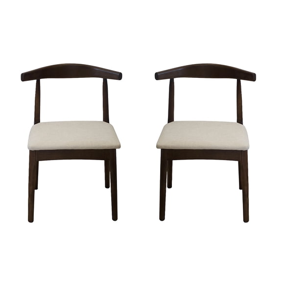 Ilios Innova | Paquete de 2 Sillas Nordico de Comedor, Estructura de Madera de Caucho Color Nogal, Asiento Tapizado en Beige, Estilo Mid Century Moderno