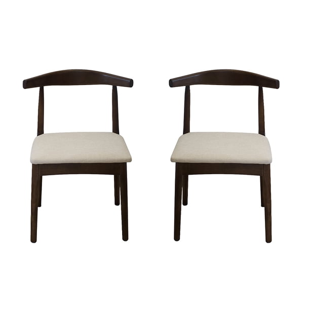 Ilios Innova | Paquete de 2 Sillas Nordico de Comedor, Estructura de Madera de Caucho Color Nogal, Asiento Tapizado en Beige, Estilo Mid Century Moderno