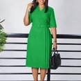 thumbnail image 3 of AURA Women’s Pencil Midi Dress V Neck Short Sleeve Solid Color With Belt S XXXL, 3 of 7