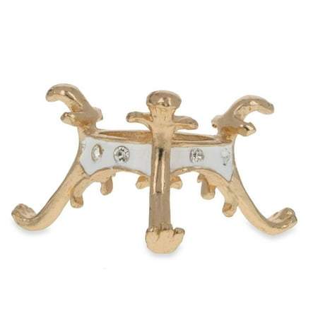 Metal Display Stand - White Enamel with Crystals Gold Tone Metal Egg Stand Holder Display