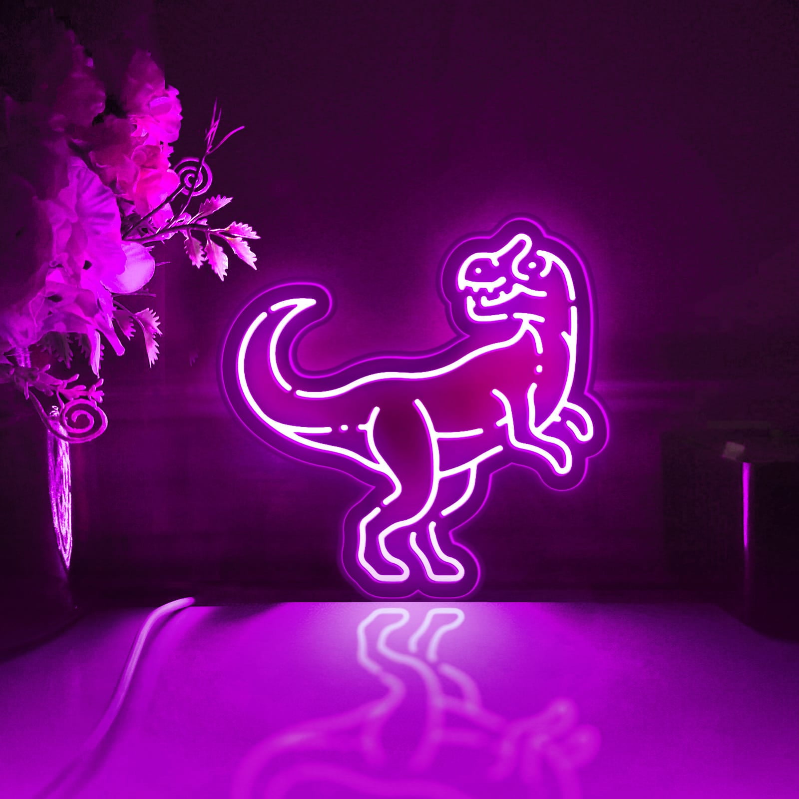 Dinosaur Led Light Box, Dimmable Neon-Like Light Signs USB Power for Wall Decor Bedroom Decoration, Color Flow Effect (WxH) 11"x11"