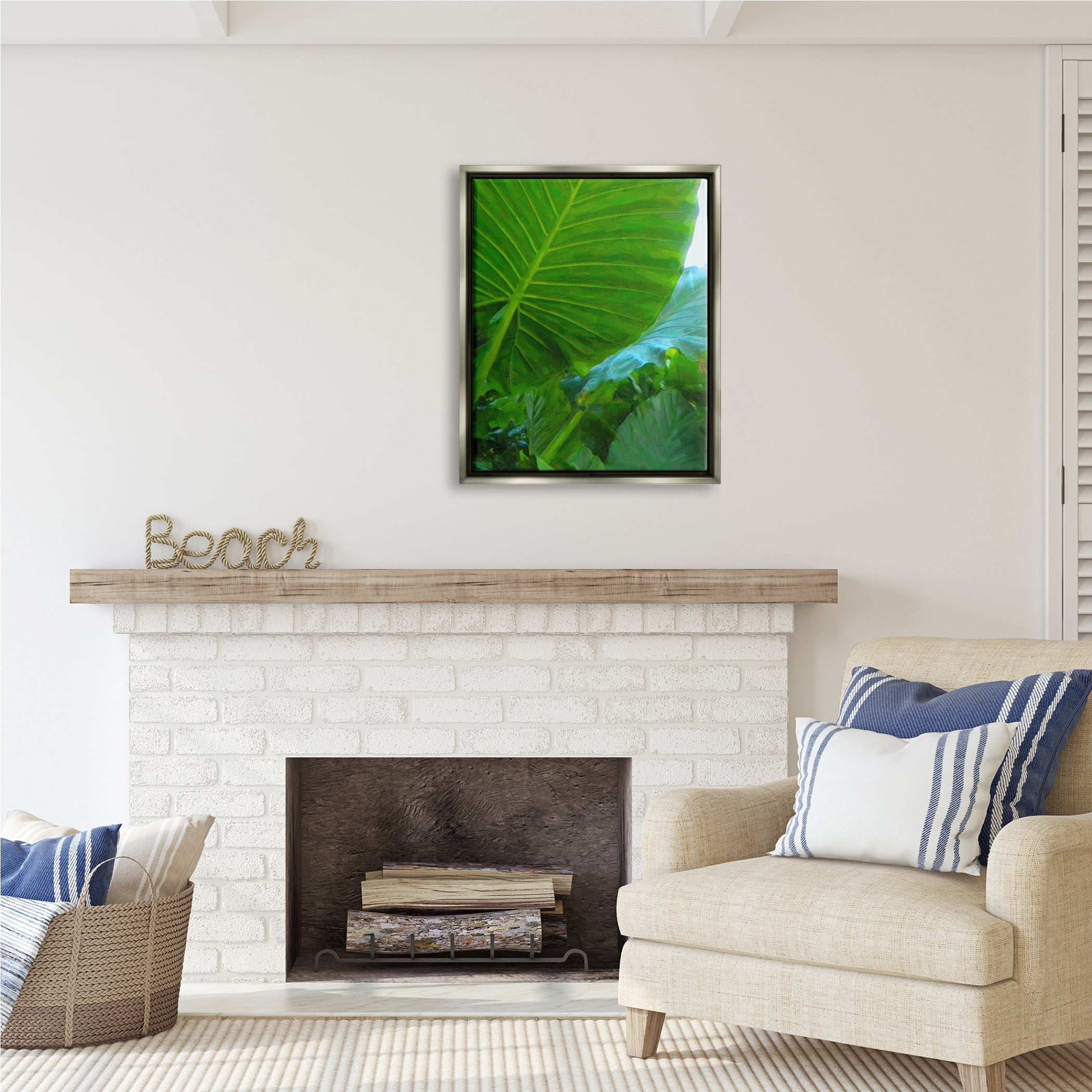 Stupell Industries Green Palm Leaf Painting Botanical & Floral Photography Gray Floater Framed Art Print Wall Art, 25 x 31