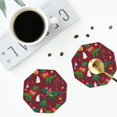 thumbnail image 4 of Honeii Dinosaur Christmas Happy New Year print Leather Coaster Set of 4, ideal for safeguarding your furniture from drinks spills and effortless cleanup-Octagon, 4 of 6