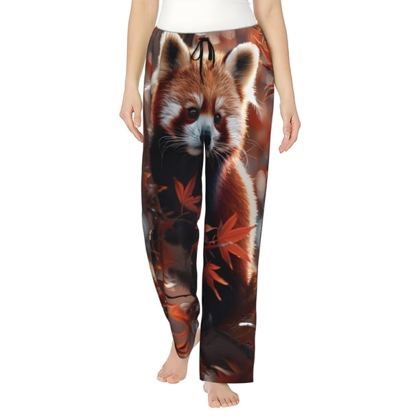 Balery Red Panda Autumn Branches Pantalones de pijama para mujer, pijamas ultraligeros, pantalones de estar por casa-Medium