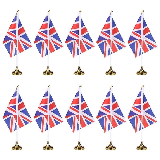 48 Pcs Creative Desktop Flag National Country Flag Tabletop Flags Desk Decoration for Home Office (24 Gold Round Base and 24 Britain Flag)