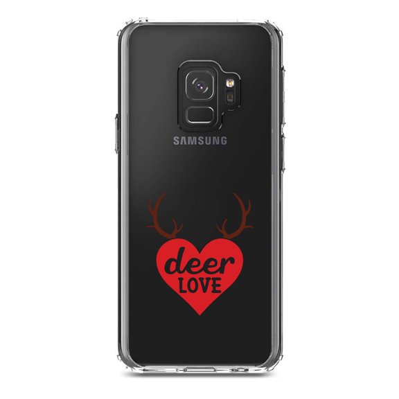 DistinctInk Clear Shockproof Hybrid Case for Samsung Galaxy S9 (5.8" Screen) - TPU Bumper Acrylic Back Tempered Glass Screen Protector - Deer Love - Red Antlers