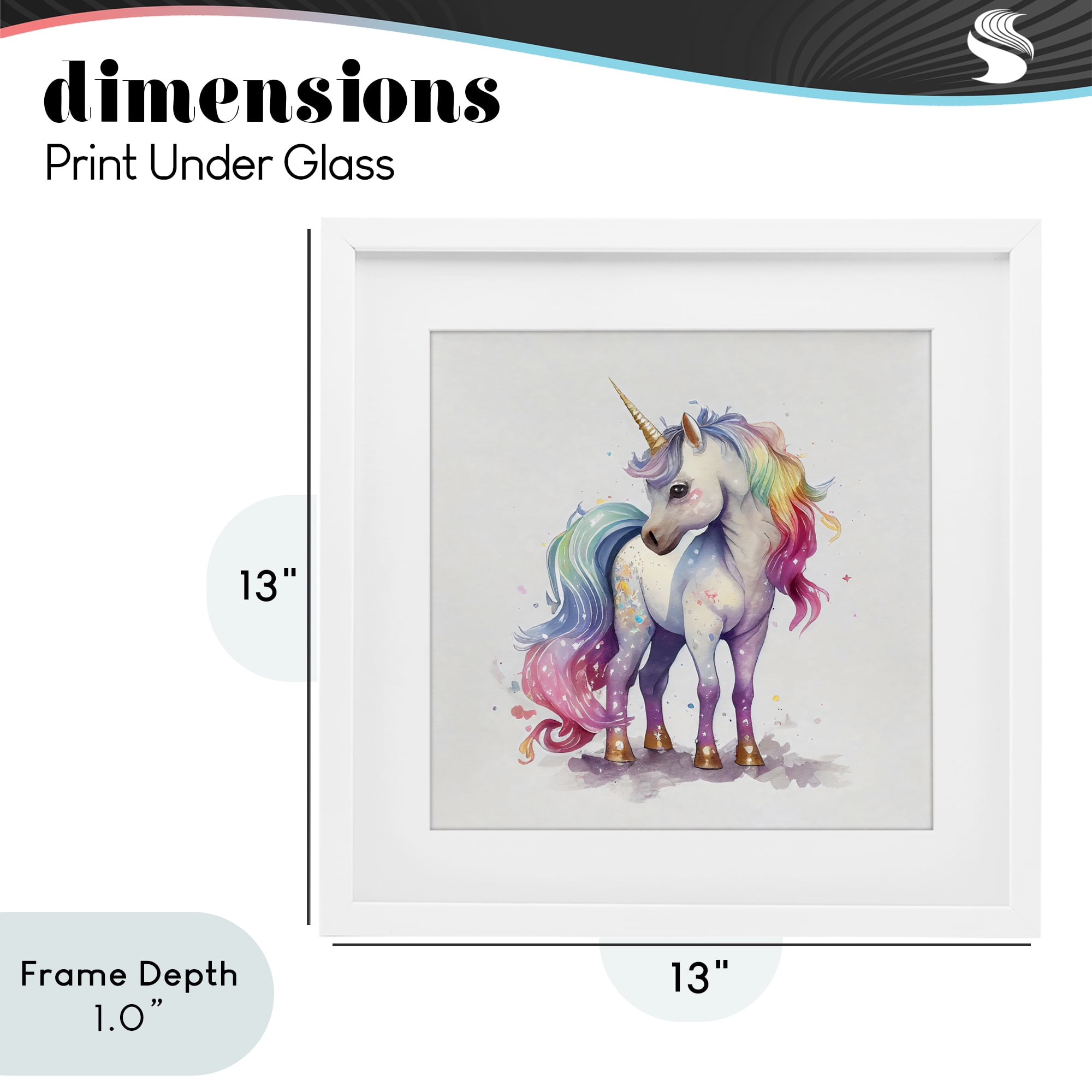Stupell Industries Watercolor Unicorn & Rainbow Mane White Framed Print Under Glass, design by Creative Studio
