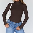 thumbnail image 6 of Nestiefly Womens Turtleneck Tops Long Sleeve Lightweight Stretchy Fit Shirts Winter Thermal Base Layer Undershirt Coffee 2XL, 6 of 8