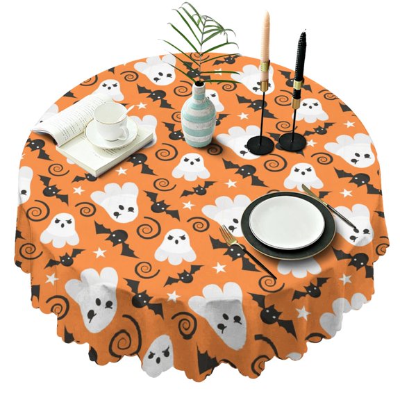 60 Inch Round Lace Tablecloth Water Resistant Washable Fluid Smoke Aurora Art Style, Halloween Print