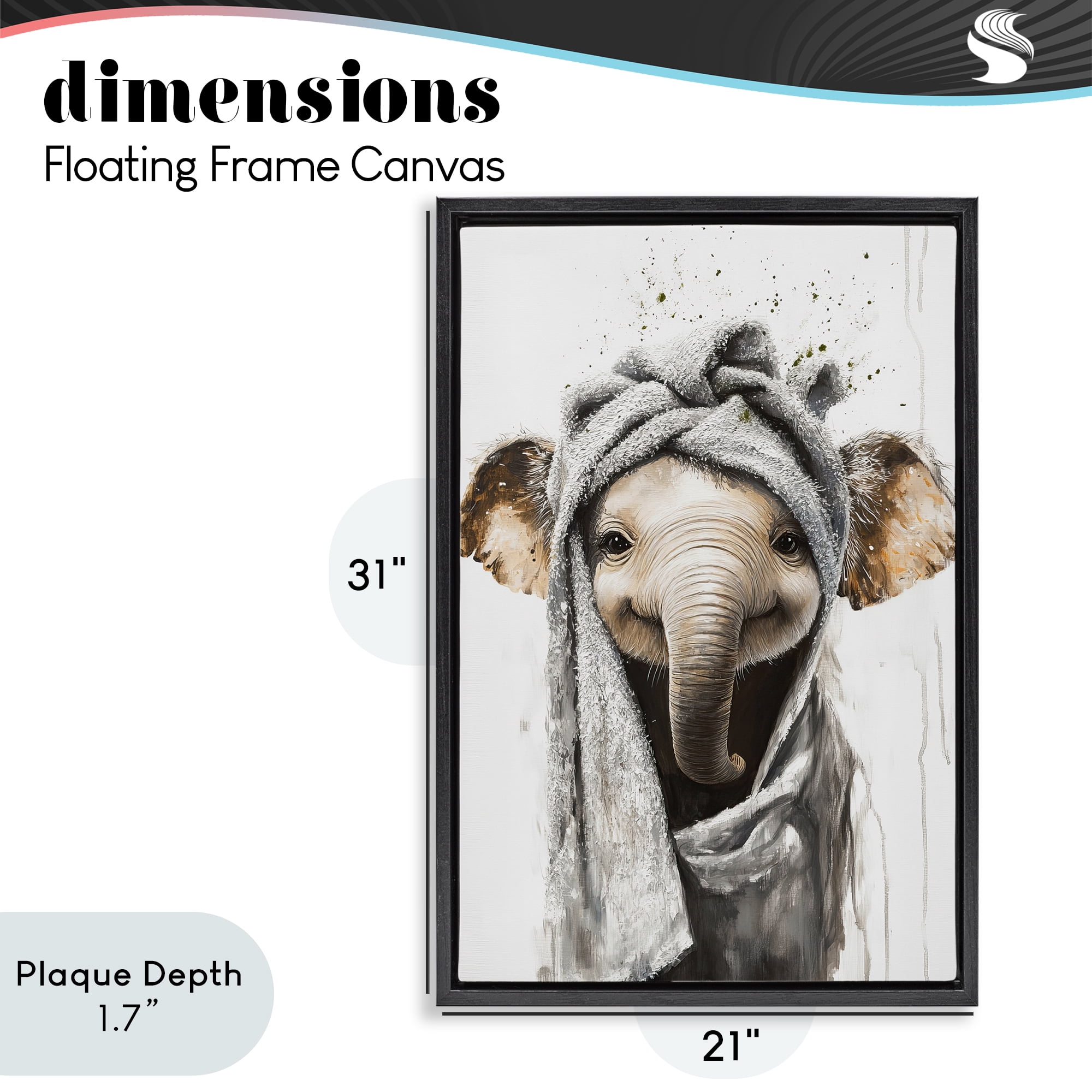 Stupell Industries Squeaky Clean Elephant Black Framed Floater Canvas Wall Art, design by Tina LeCour