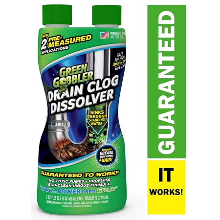 Green Gobbler GGDIS2CH32 DISSOLVE Liquid Hair & Grease Clog Remover / Drain Opener /Drain cleaner/ Toilet Clog Remover (31 OZ.) Packaging may vary. (Best Liquid Drain Cleaner For Hair)