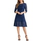 thumbnail image 2 of Vestido de encaje para mujer Inspire Chic con mangas 3/4, volantes, ajustado, cola de pez, elegante, color azul oscuro, talla XS, 2 of 6