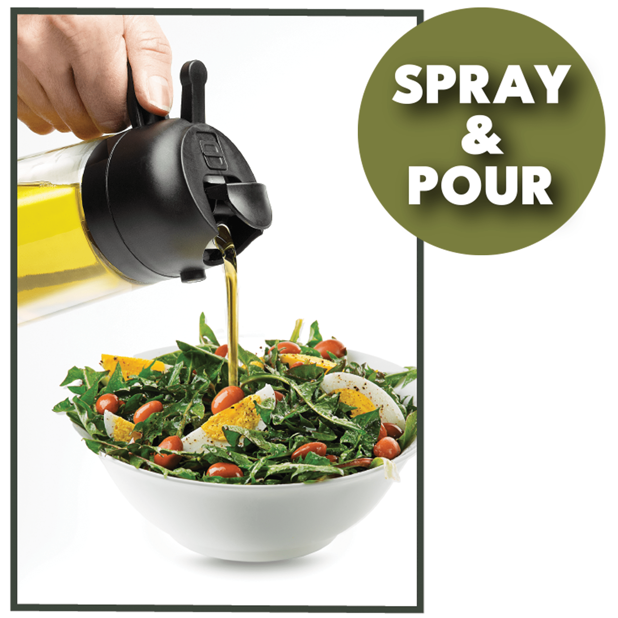 Olive Glow 2-in-1 Oil Spray & Pour Dispenser, Leakproof and Refillable Glass Bottle for Cooking