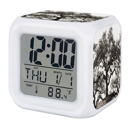 Antique Tree Digital Alarm Clock for Bedrooms, Smart LED Alarm Clock with 7 Color Changing Night Light, Tree Trunk Vintage Rustic Country Silent Wake Up Clocks for Sleep Study Cooking 3.2x3.2