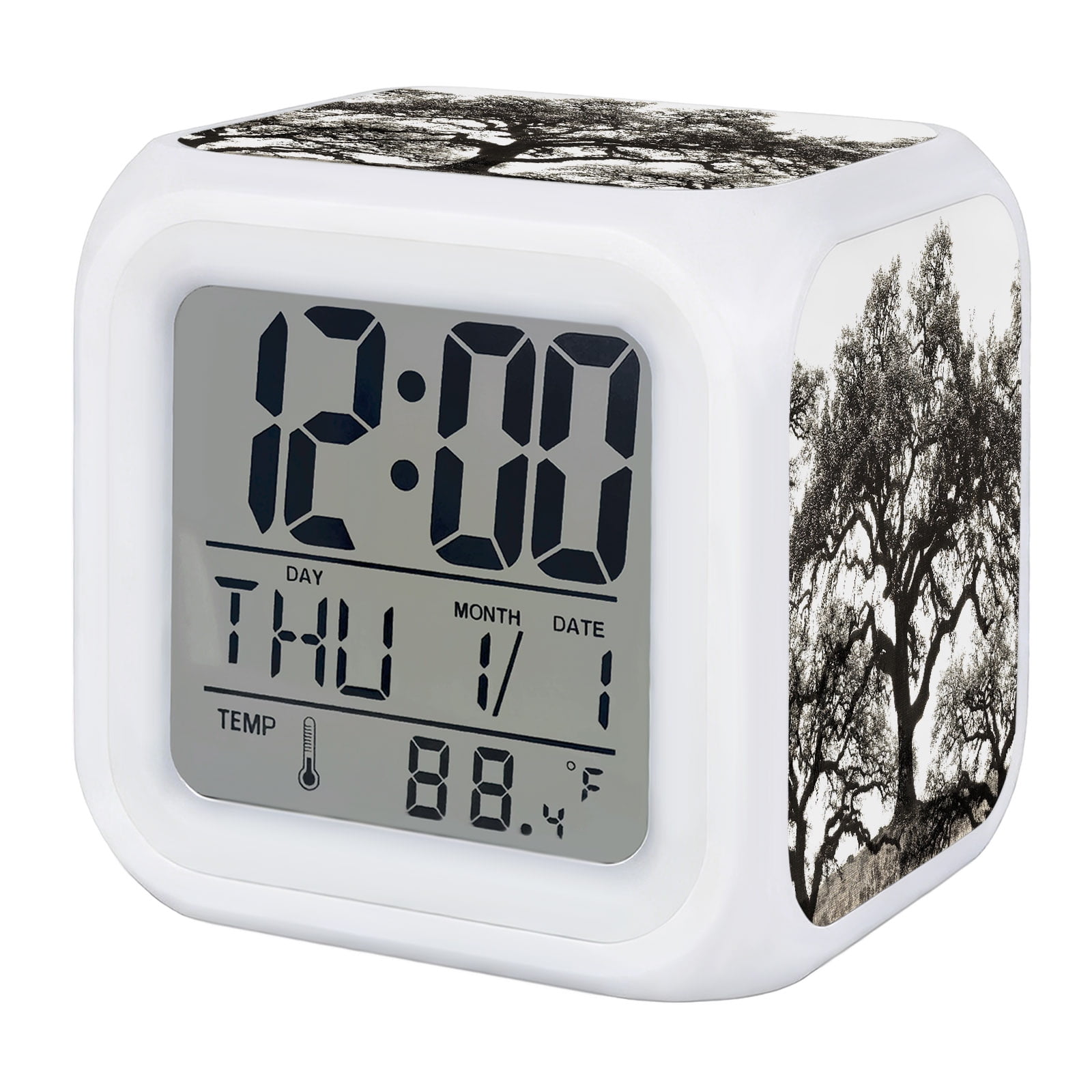 Antique Tree Digital Alarm Clock for Bedrooms, Smart LED Alarm Clock with 7 Color Changing Night Light, Tree Trunk Vintage Rustic Country Silent Wake Up Clocks for Sleep Study Cooking 3.2x3.2