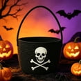 thumbnail image 4 of 1Pcs Halloween Skull Crossbones Candy Basket Tote Bag, Cotton Rope Pumpkin Storage Bucket for Trick-or-Treating, Party Favors, Gift Giving, and Holiday Decor Use 9.8x7.8 Inch White, 4 of 8