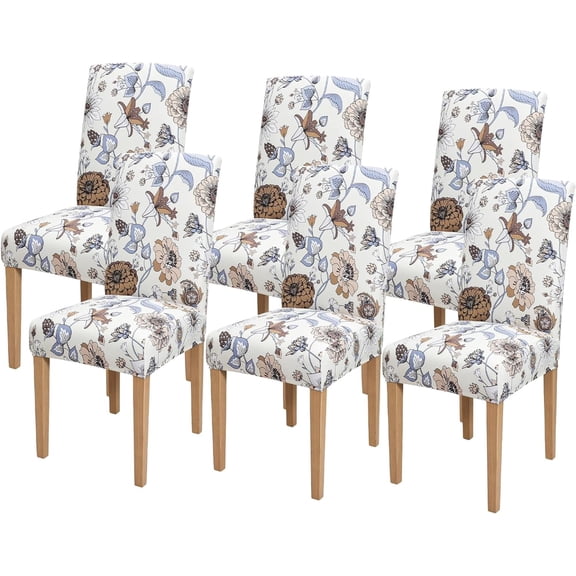 Chair Covers for Dining Chairs Set of 6,Summer Floral Stretch Dining Room Chair Cover Kitchen Parsons Chair Slipcovers (Pack of 6, Summer Floral)
