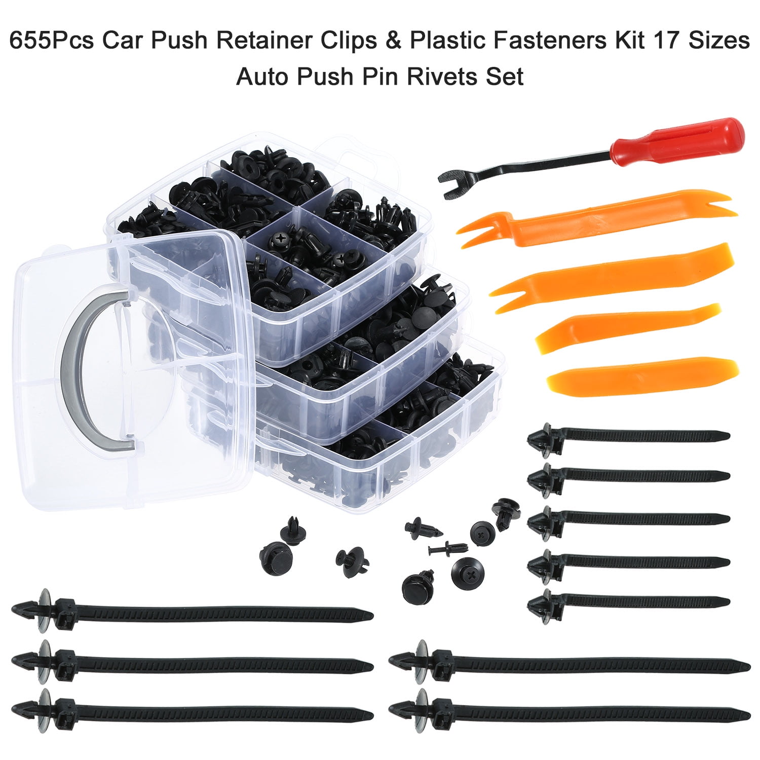 655Pcs Car Push Retainer Clips & Fasteners Kit 17 Sizes Auto Push Pin