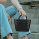 thumbnail image 2 of Bolso de mano tejido a mano, de paja, para playa, cesta de plástico para comestibles con asa para mujer, bolso de paja multifuncional para ir de compras, picnic y uso diario, 2 of 8