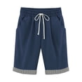 thumbnail image 2 of Women's Casual Elastic Loose Shorts Straight Wide Leg Trousers with Pocket Half Shorts Pants for Women | Aestivo,Dark Blue XL, 2 of 3