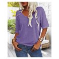 thumbnail image 2 of Women's Casual 3/ 4 Sleeve V-Neck Loose Fit T-Shirt, Solid Color Basic Tunic Top, Trendy Summer Blouse, 2 of 6