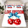 thumbnail image 2 of Manfei Love Freedom Print Twin Sheet Sets,Cute Stars Bowtie Ribbon Twin Fitted Sheet,Red Sweet Cherry Flat Sheet For Girls Teens,Breathable Home Decor,3 Pieces, 2 of 7