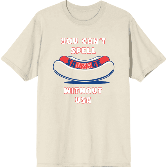 You Can't Spell Sausage Without USA Adult Short Sleeve Tee-Medium-Off-White