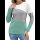 thumbnail image 3 of Blusas de Bloque de Color para Mujer, Estilo Túnica Informal de Larga con Cuello Redondo, Tipo Jersey. y Verde S, 3 of 8