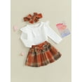 thumbnail image 3 of Bagilaanoe 3Pcs Newborn Baby Girls Fall Clothes Long Sleeve Romper Tops + Plaid A-Line Skirt + Headband 3M 6M 12M 18M Infant Casual Skirt Set, 3 of 9