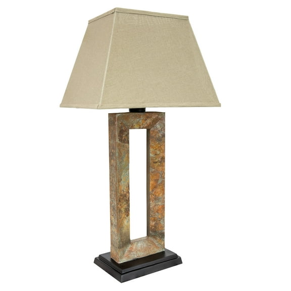 Sunnydaze 31" Rectangle Slate Outdoor Table Lamp with Beige Shade
