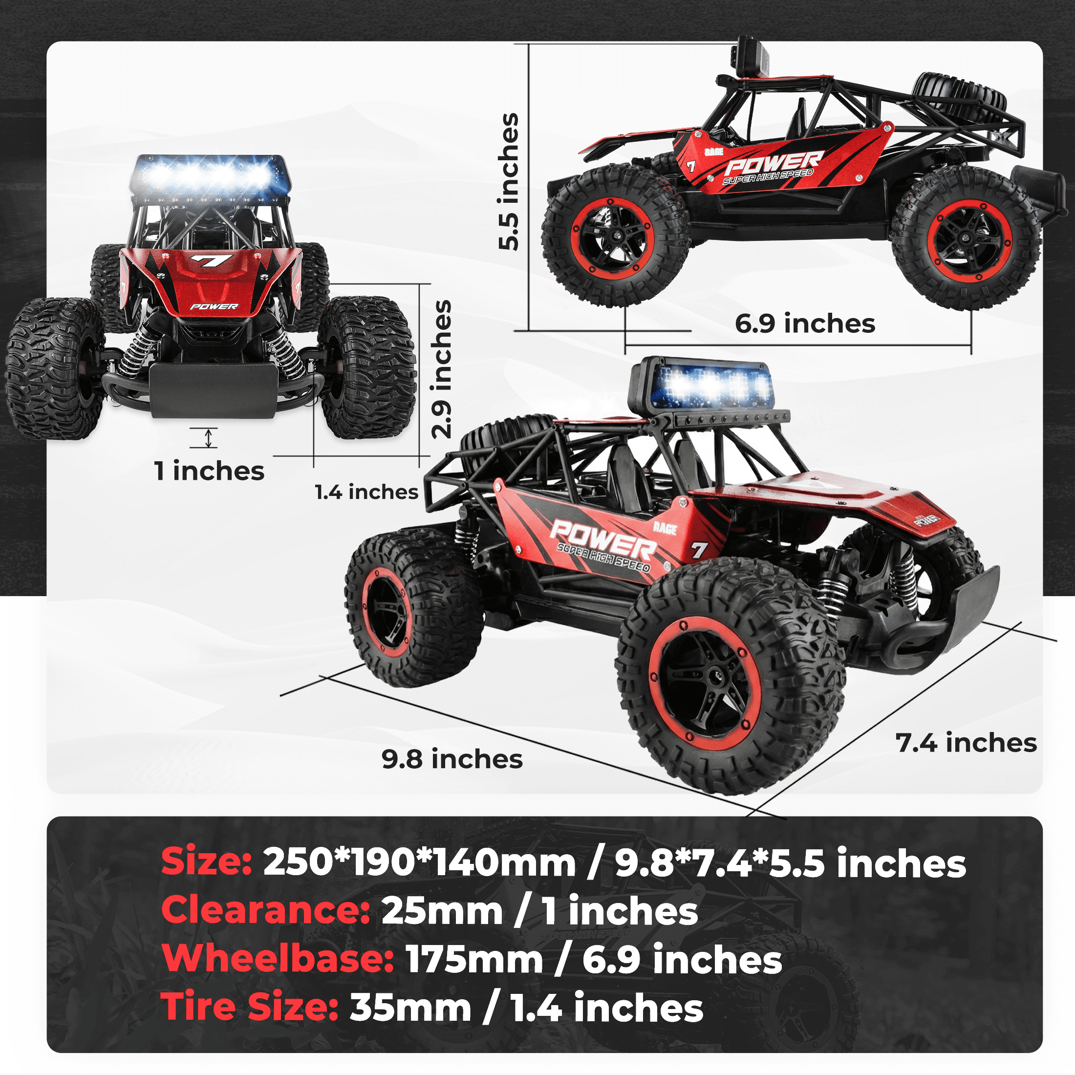 YCFUN RC Cars, 1:14 Scale Off-Road RC Monster Truck with Lights, Metal Shell & 2 Batteries, 2.4Ghz Remote Control Car Crawler for Kids Adults