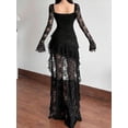 thumbnail image 2 of Black Dress With Square Neck And Bell Sleeves, 2 of 22