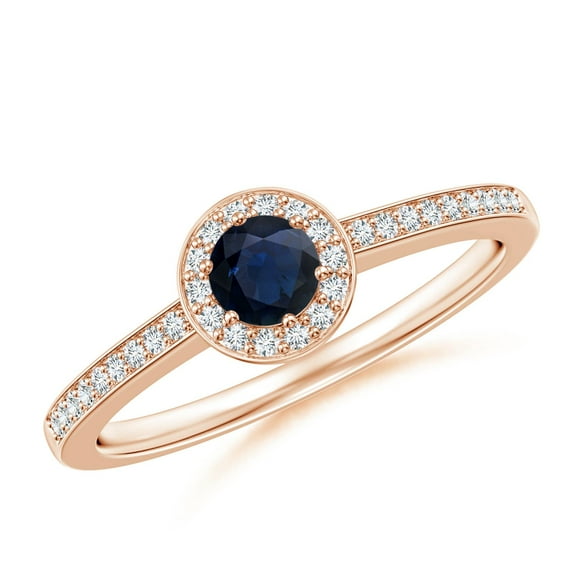 ANGARA Natural Blue Sapphire Halo Ring with Diamond Accents in 14K Rose Gold for Women (Size-4mm) | September Birthstone, Birthday, Anniversary, Jewelry Gift for Women | Natural Blue Sapphire Ring