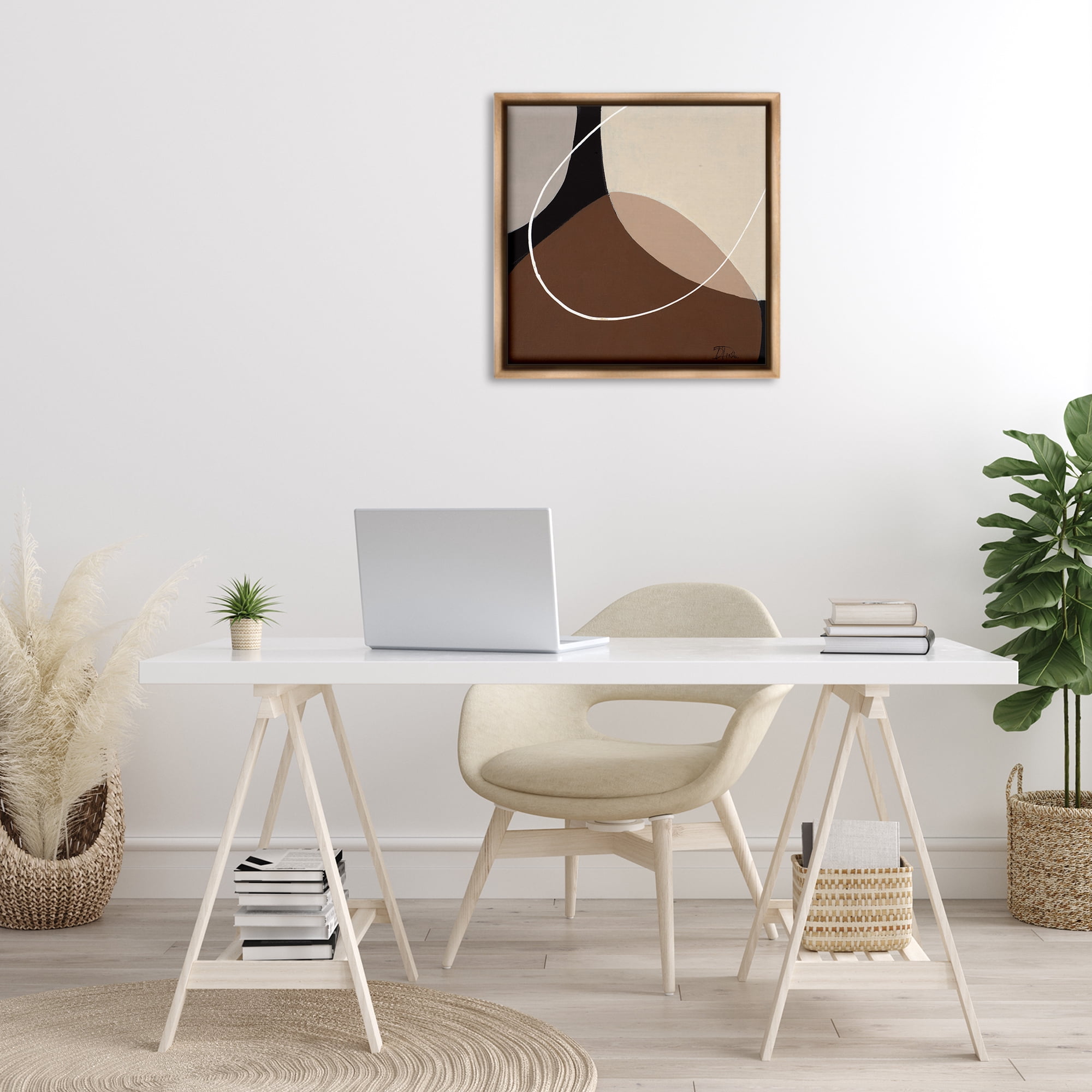 Stupell Industries Minimal Project Abstraction Abstract Painting Brown Floater Framed Canvas Art Print Wall Art, 25 x 25