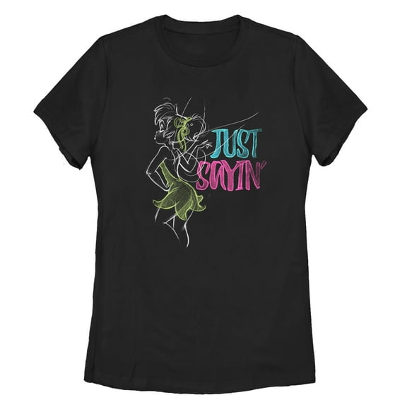 Women's Peter Pan Tinker Bell Just Saying  Graphic Tee Black Medium