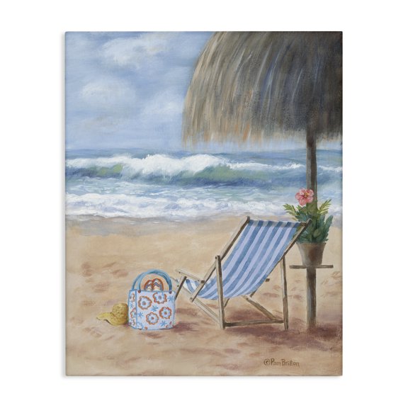 Stupell Industries Coastal Beach Chair Tropical Relaxing Vacation Canvas Art, 24 x 30, by Pam Britton