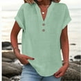 thumbnail image 6 of Women Casual Button Front Stand Collar Short Sleeve Top Solid Color Summer Shirt, 6 of 15