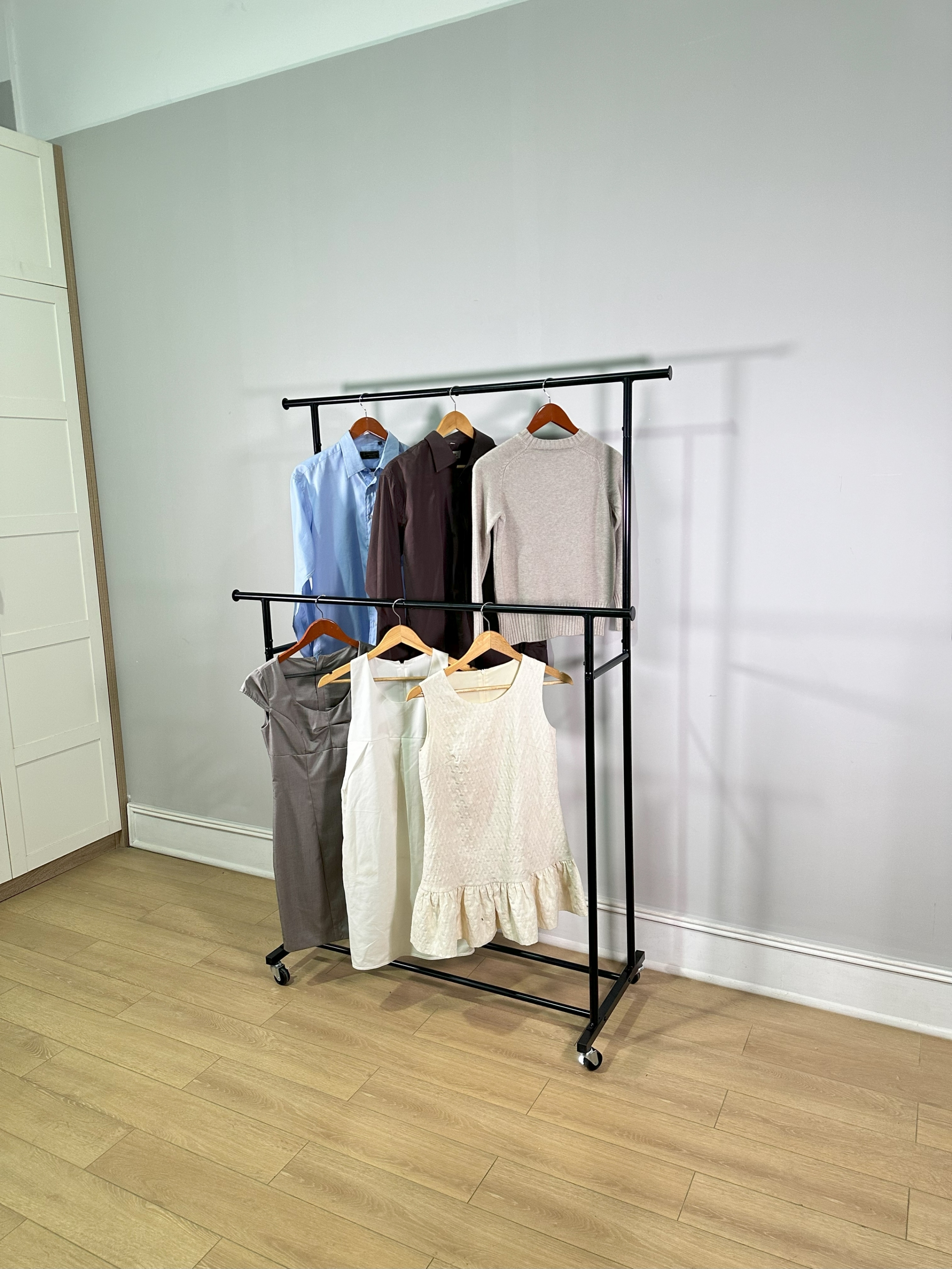 MAINSTAYS MAINSTAYS DOUBLE GARMENT CLOTHES RACK, RICH BLACK, METAL FRAME