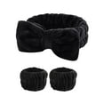 thumbnail image 4 of Zhuge Juego de 3 piezas de diademas de spa, muñequeras, puños para lavarse la cara para evitar derrames de líquidos, cintas para el cabello, muñequeras de toalla para mujeres (rosa coreano), 4 of 5