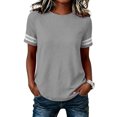 thumbnail image 4 of Maplenight Cotton Linen T Shirts for Women Color Block Crew Neck Short Sleeve Tees Casual Weekend Lightweight Shirts, 4 of 5