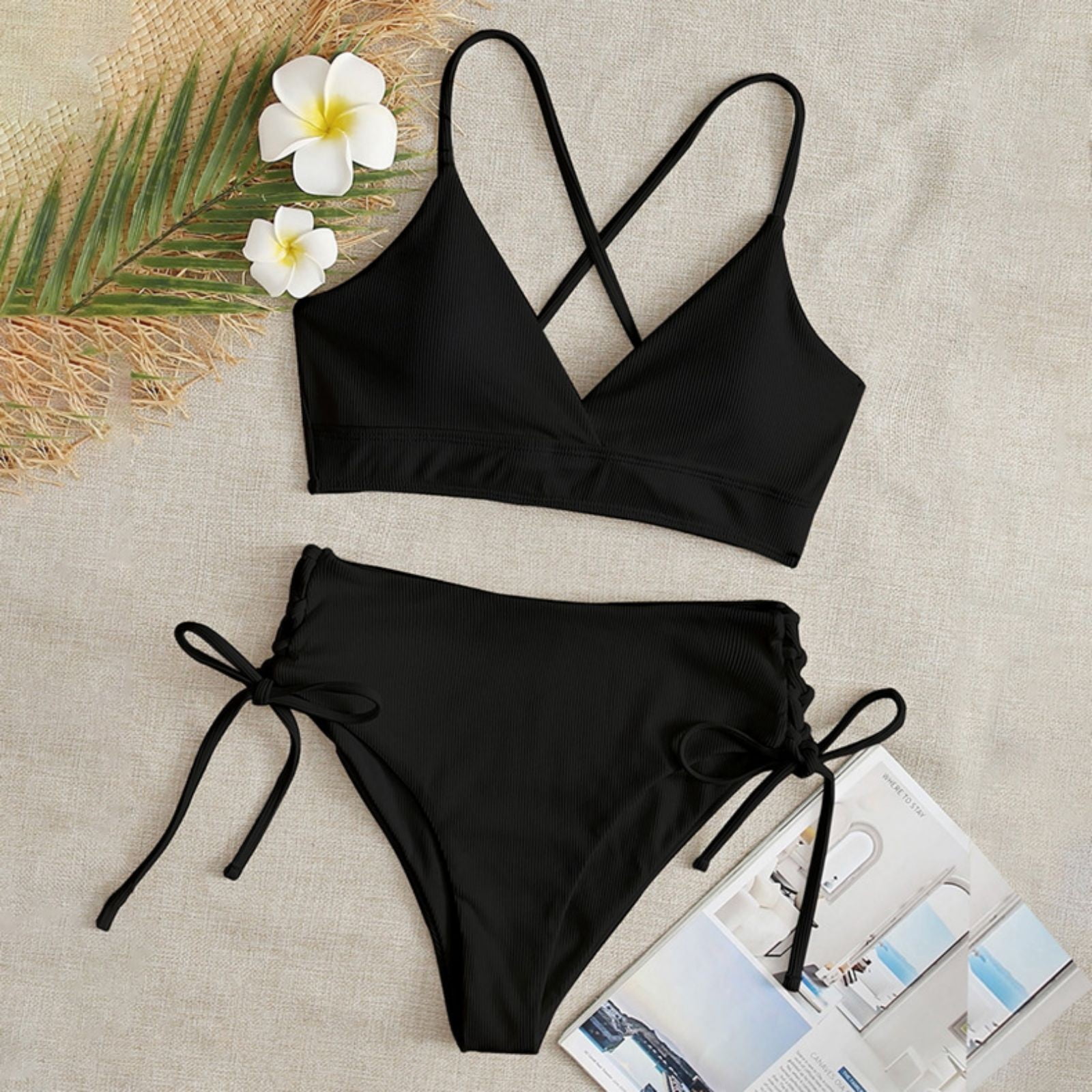 Black lace up swimming costume best sale