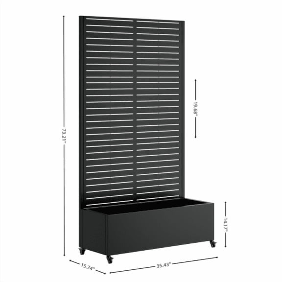 DEGUO Metal Planter Box with Trellis, 73"x35"x16 , Metal Planter Box with Drainage Holes & Lockable Wheels & Privacy Screen for Climbing Plants, Vegetables, Vines