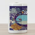 thumbnail image 3 of Sea Animals Ceramic Toothbrush Holder, Cartoon Illustration with Smiling Whale in Bubble Water Waves Starfish Coral, Versatile Countertop for Bathroom, 4.5" X 2.7", Purple Aqua, by Ambesonne, 3 of 4
