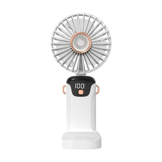 TopLLC Portable Handheld Small Fan, Foldable Personal Desk Fan with Phone Holder, USB Rechargeable Neck Hanging Fan with Digital Display 5 Gear Strong Airflow Cooling Fan for Office Bedroom Travel