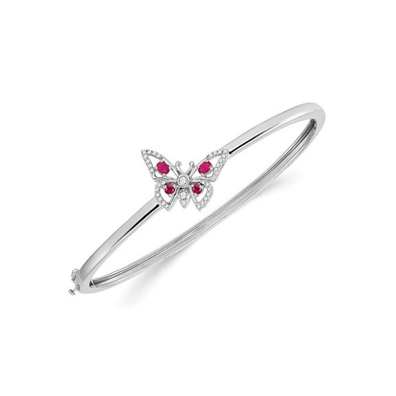 Natural Ruby Butterfly Bangle Bracelet 1/3 Carat (Ctw) in 14K White Gold