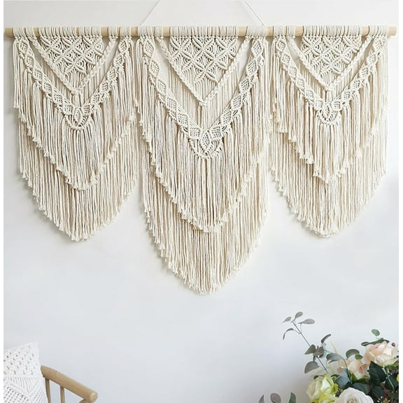 Macrame Wall Hanging Large- Boho Wall Decor- large wall art- Wall Decor Living Room- Macrame Tapestry Boho Decor for Bedroom (Beige-H)