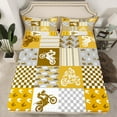 thumbnail image 2 of jejeloiu Motor Biker Bed Sheets,Extreme Speed Motorcycle King SheetsYellow White Grid Sheet Set For Children,Luxury Bedroom Decor,4-Piece, 2 of 7